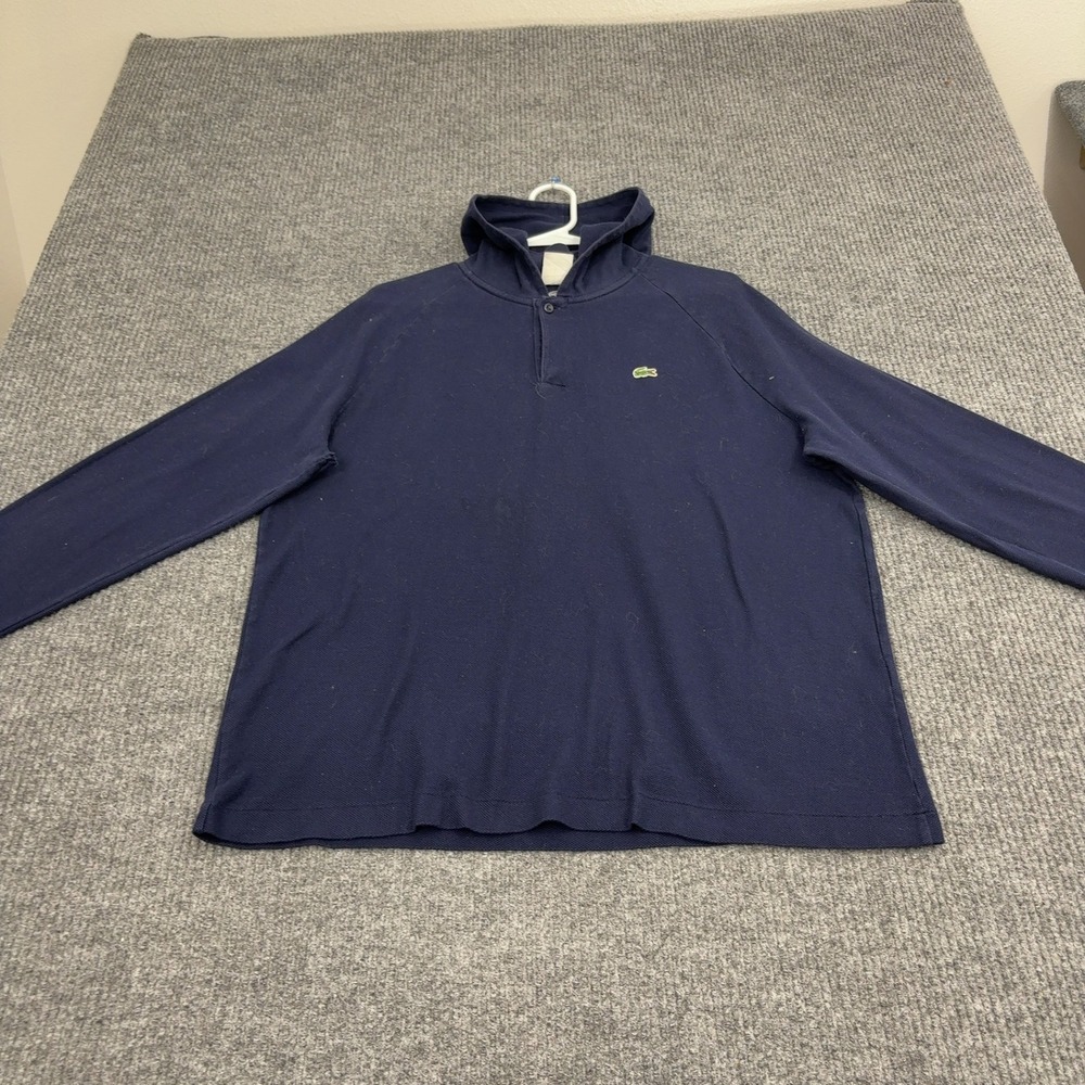 Lacoste‎ Hoodie Polo Mens 7 Navy Blue Cotton Pique Long Sleeve Pullover Casual